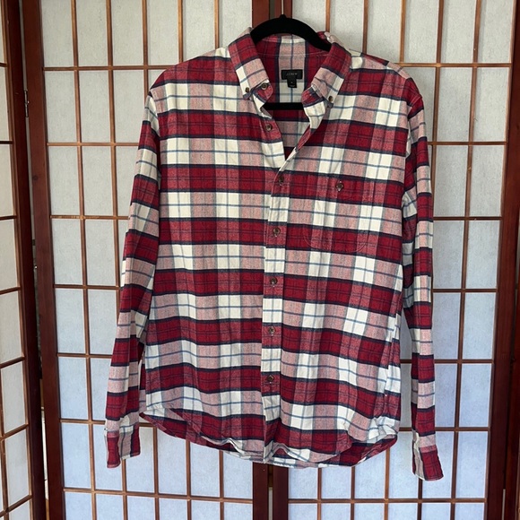 JCrew Red Holiday Plaid with Leather Elbow Pad Shirt